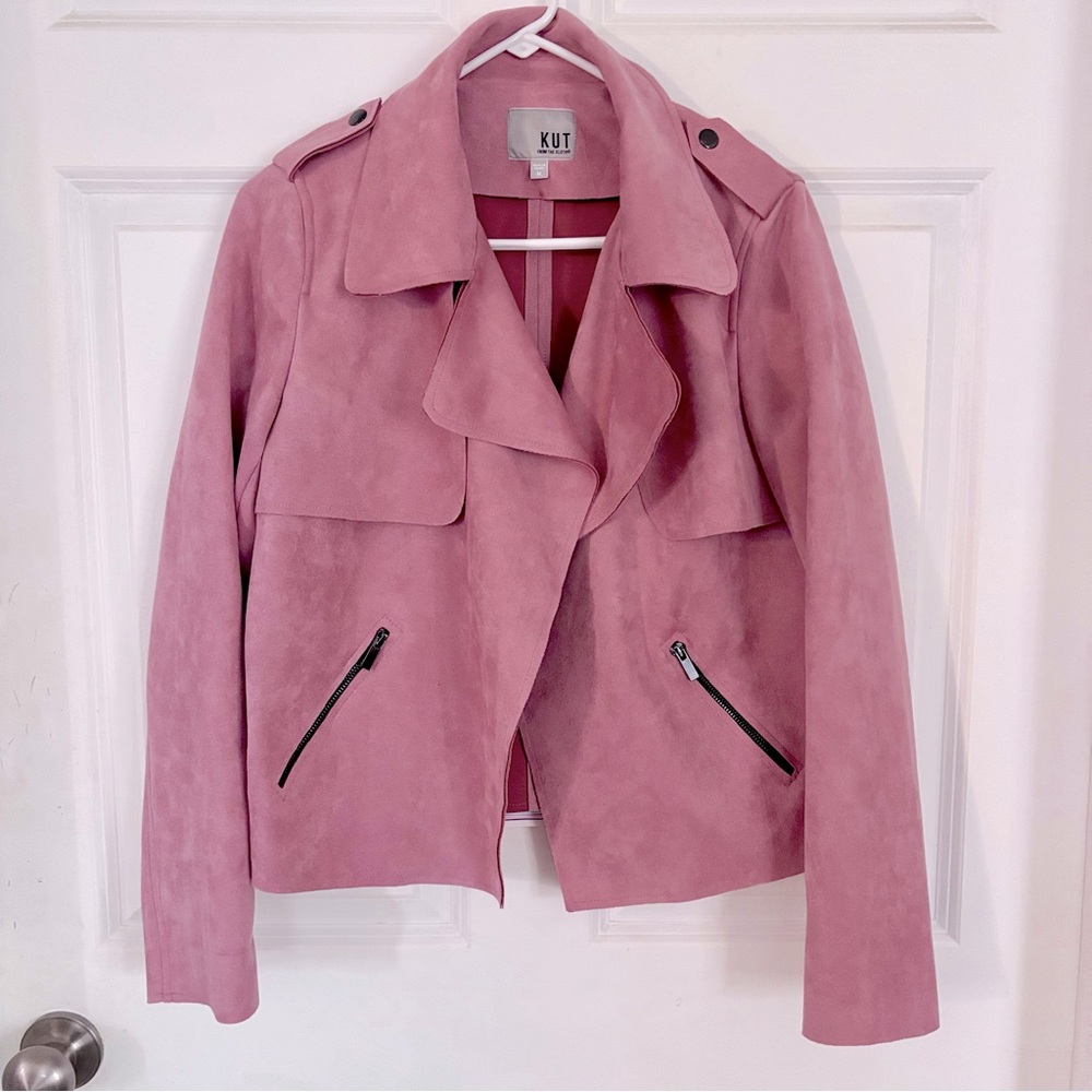 Kut From The Kloth Jacee Draped Faux Suede Moto Jacket Pink